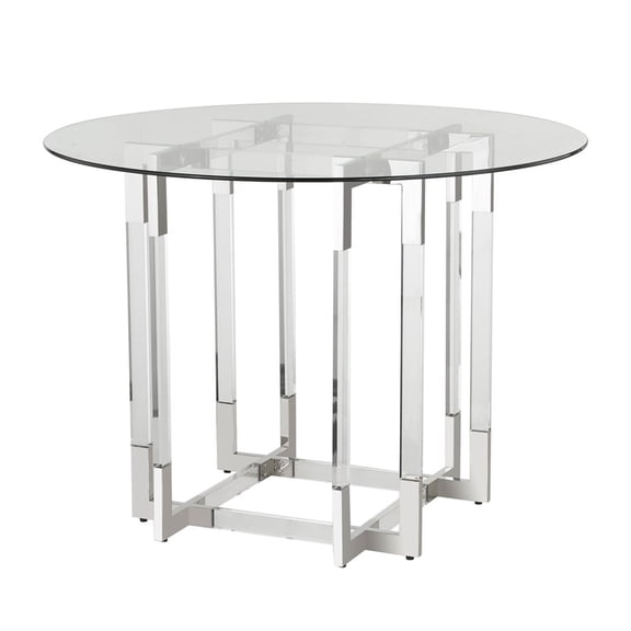 Round Glass Dining Table with Clear Acrylic Base and Chrome Frame