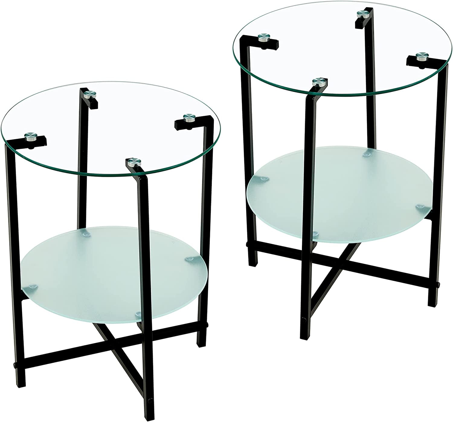 Round Glass End Table Sets Of 2 Coffee Table For Living Room, Mordern