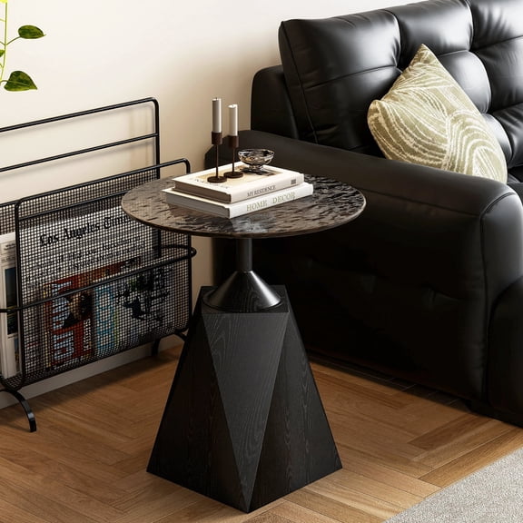 SSTBLEV Glass and Metal Round End Table, Black