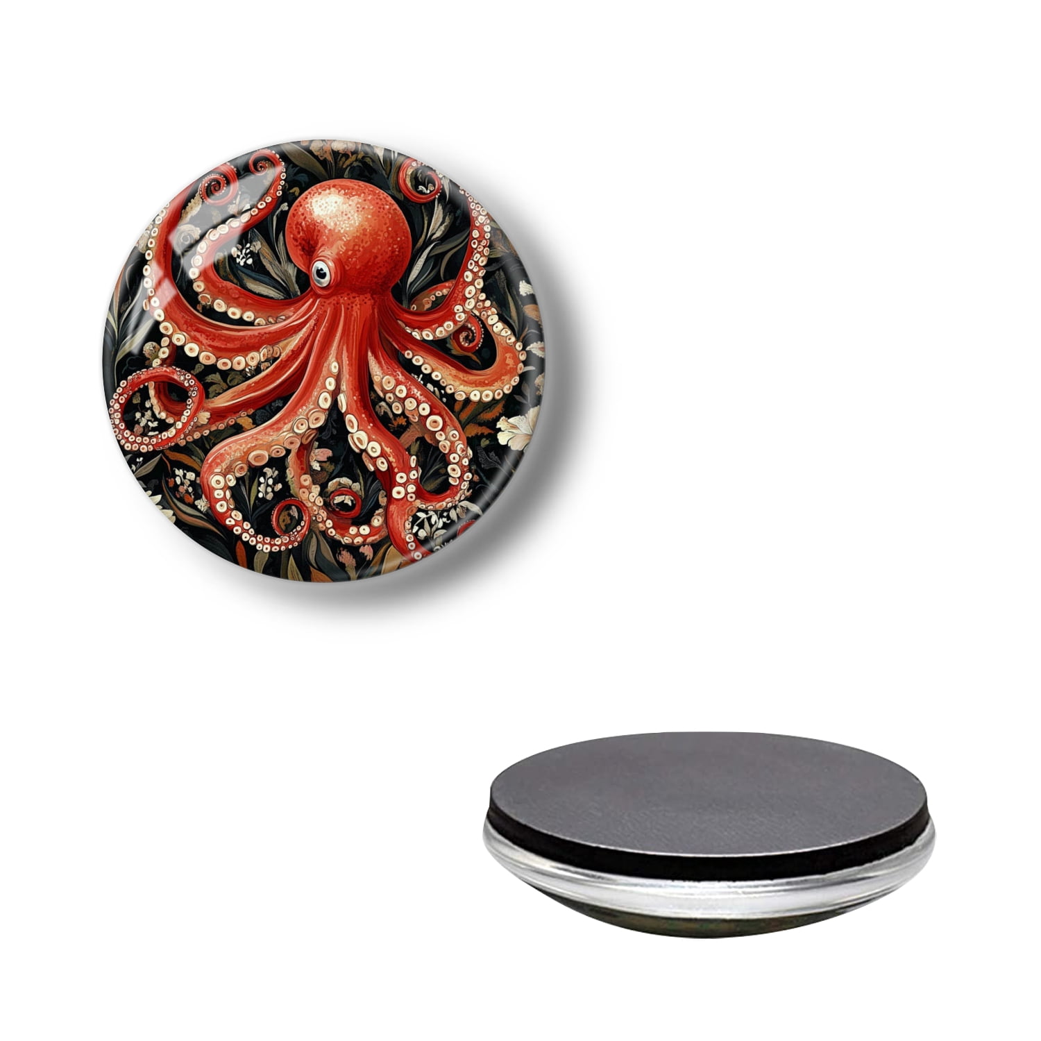 Round Glass Refrigerator Magnets for Fridge, Dreamy Flowers and Octopus ...