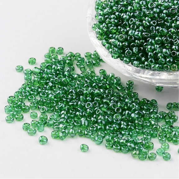 Round Glass Seed Beads Trans. Colours Lustered Green Size: 3mm in diameter hole: 1mm 1097pcs/50g