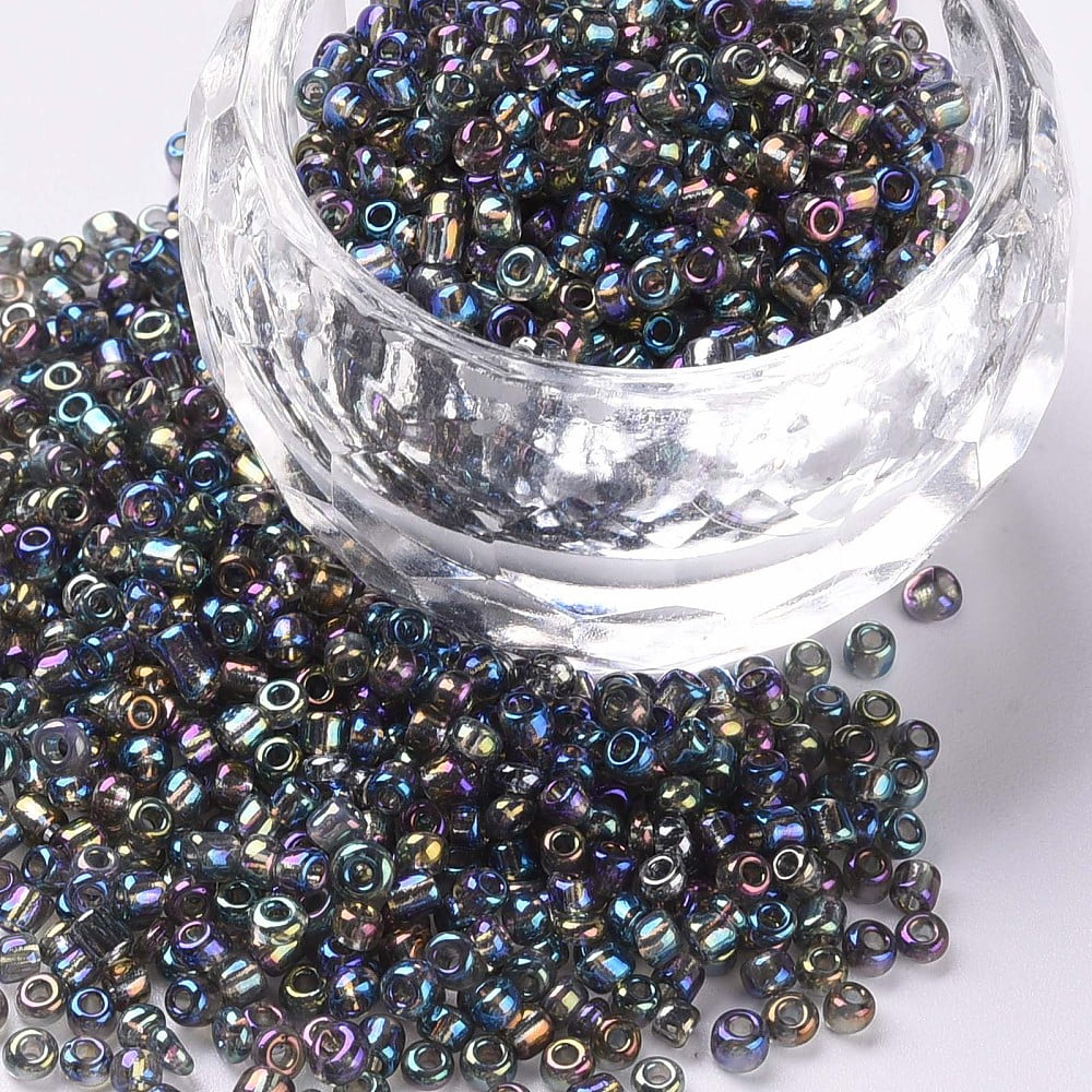 Round Glass Seed Beads Transparent Colours Rainbow Round Dark Gray 2mm Glass