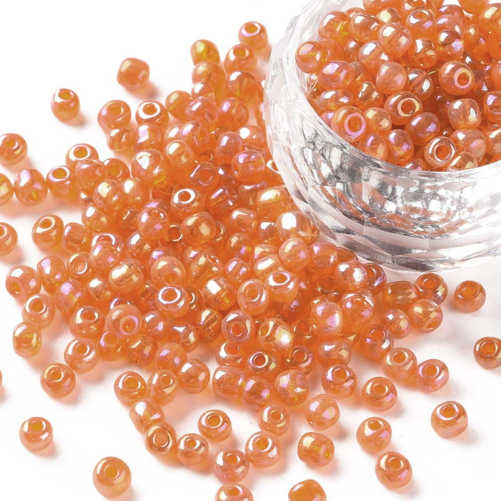 Round Glass Seed Beads Transparent Colours Rainbow Round Gold 6/0 4mm Hole: 1.5mm about 4500pcs/pound