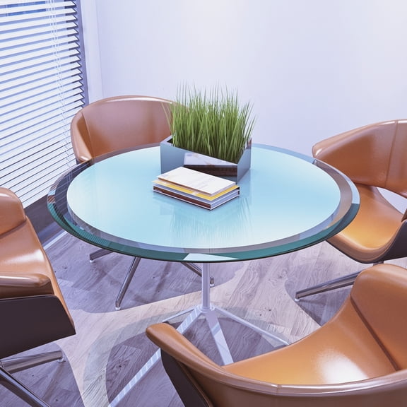 Round Glass Table Top, 28 Inch Clear Tempered Glass Replacement Surface, 1/2 Inch Thick with Beveled Polished Edges for Coffee Tables, Dining Tables, Office and Lobby Furniture