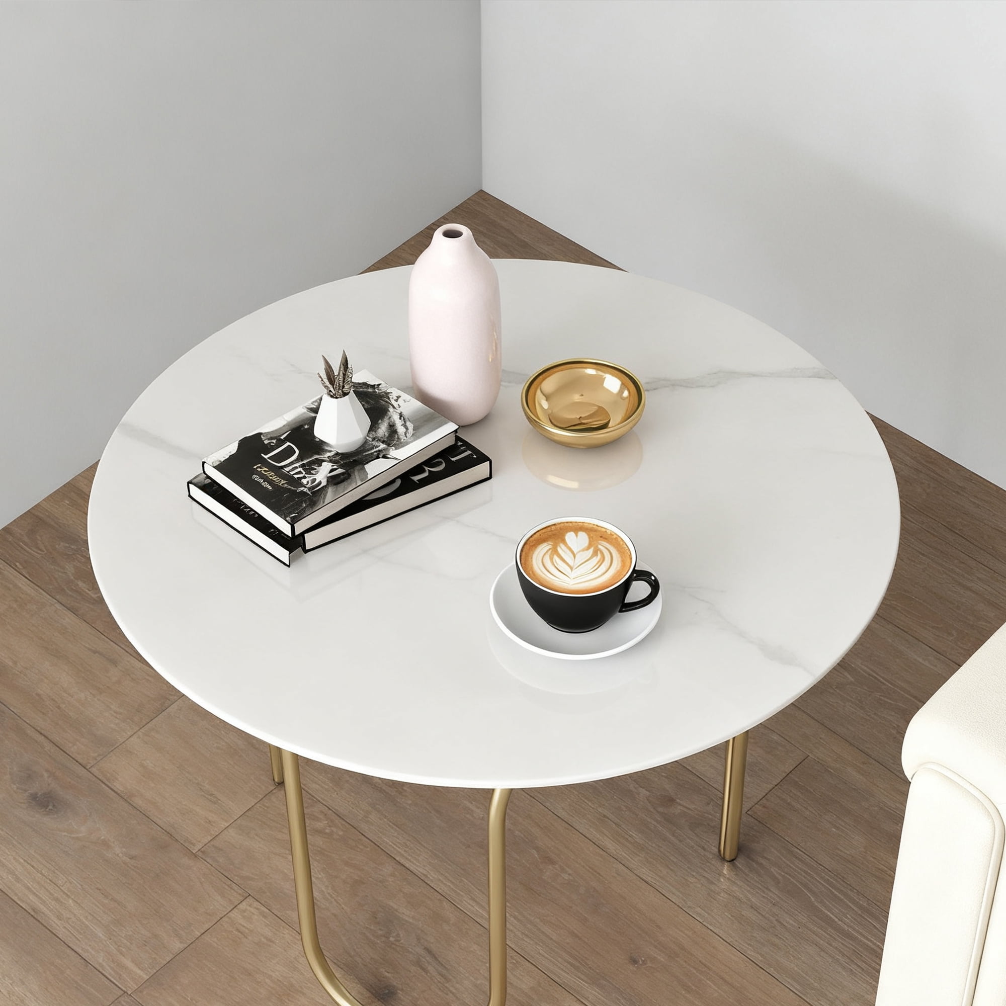 Round Glass Table Top, 32 Inch Marble Pattern Tempered Glass Replacement Desktop for Indoor Outdoor Patio Home Furniture, White
