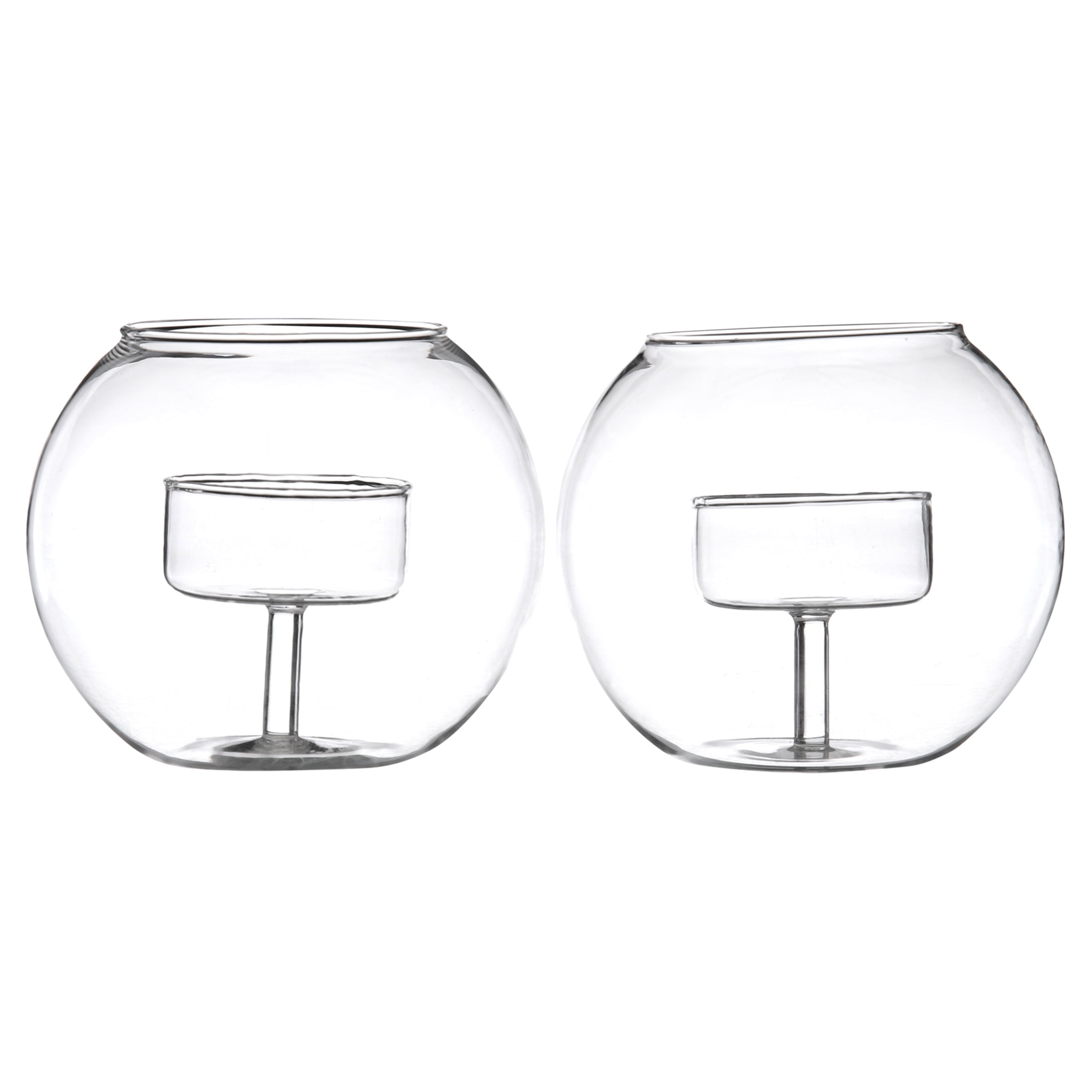 Round Glass Tea Light Candle Holders Set of 2, Clear Glass Votive