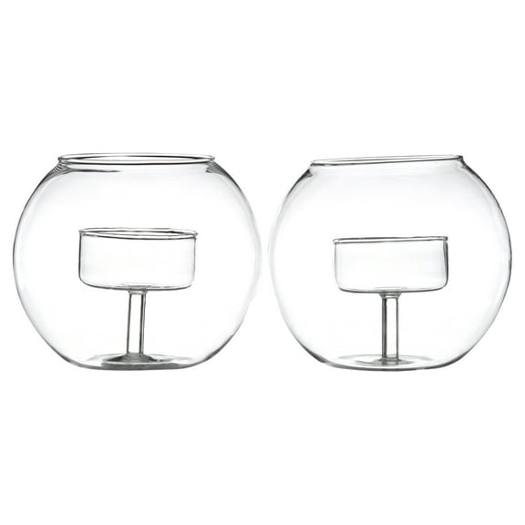 Round Glass Tea Light Candle Holders Set of 2, Clear Glass Votive Candle Holders, Table Decorations