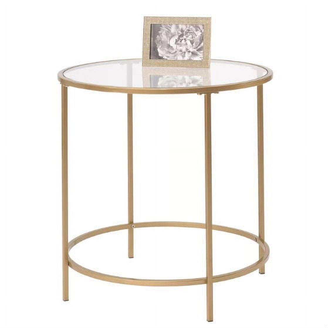 Elegant Round Metal and Glass Side Table in Satin Gold