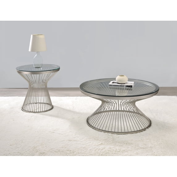 Round Glass Top End Table Satin Nickel
