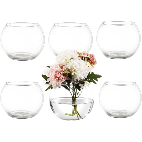 Round Glass Vases Set of 6, Clear Flower Vases for Centerpieces, Glass Bowl Vase, Small Round Vase for Living Room, Bedroom, Kitchen, Dining Table, Office, Wedding, 4 Inches