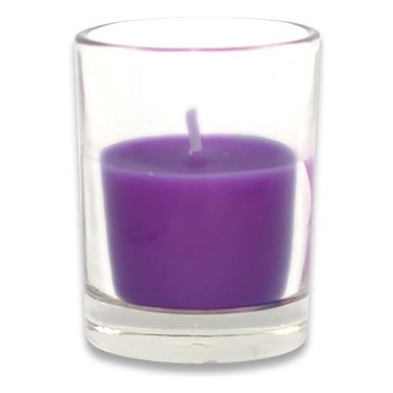 Round Glass Votive Candles, Purple - 12 Piece per Box
