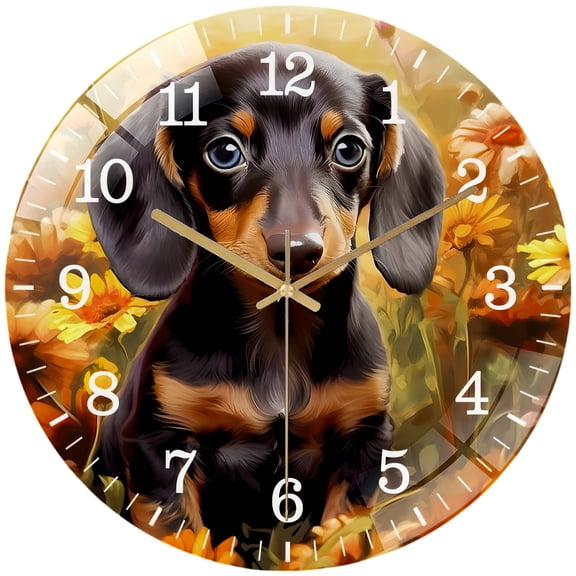 Round Glass Wall Clock, Dachhound Glass Wall Clock for Homes, Bars, Offices, Man Caves, Garages, And Living Rooms. Also Makes A Great Gift. Style 1212inch