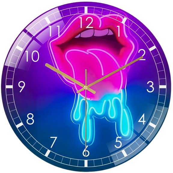 Round Glass Wall Clock, Dripping Lips Glass Wall Clock, Beauty Wall Decor,Gift for Her Wall Clock for Home Decor Wedding Gift Decor. Style 12×12inch(30×30cm)