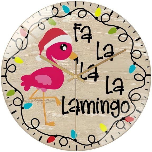 Round Glass Wall Clock, Flamin Go Beach Christmas Glass Wall Clock - Indoor、outdoor Decor Glass Wall Clock, Tropical Glass Wall Clock. Style 12×12inch(30×30cm)
