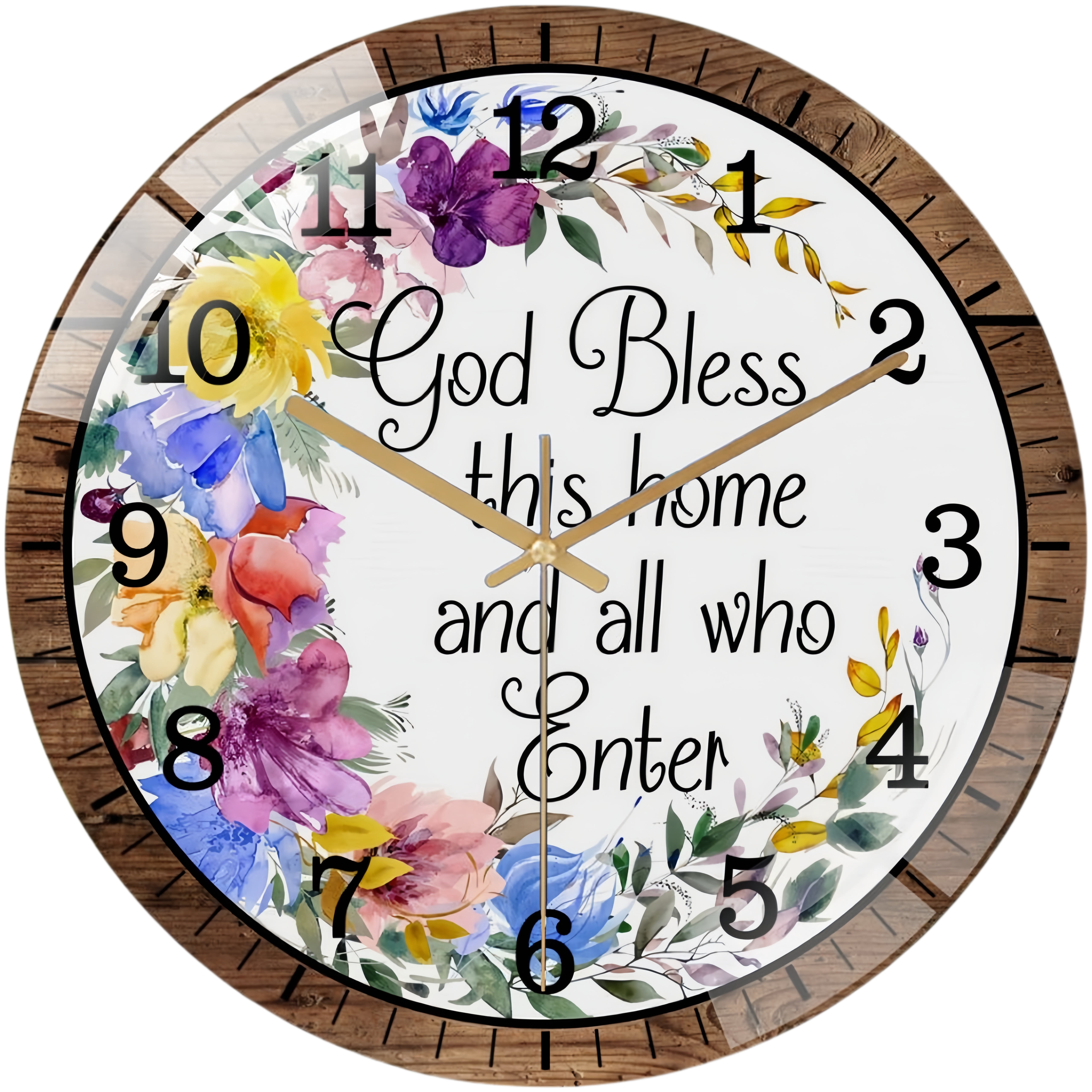 Clock God Round Glass Wall Clock, God Bless This Home And All Who Enter Wreath ...