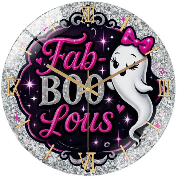 Round Glass Wall Clock, Hallo-ween Pink Ghost Wreath Glass Wall Clock,Spooky Hallo Ween Wall Clock from Homes, Bars, Offices, Man Caves, Garages, And Living Rooms. Also Makes