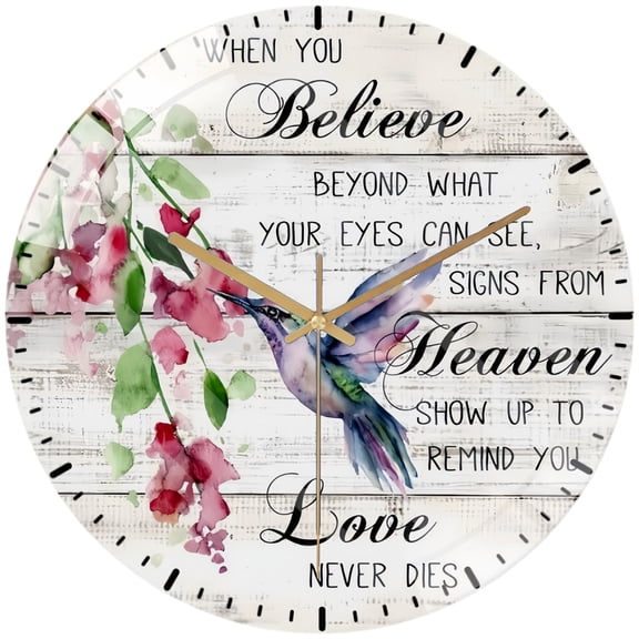 Round Glass Wall Clock, When You Believe Beyond What Your Eyes Can See Wall Clock from Heaven Wreath Wall Clock for Homes, Bars, Offices, Man Caves, Garages, And Living Rooms.