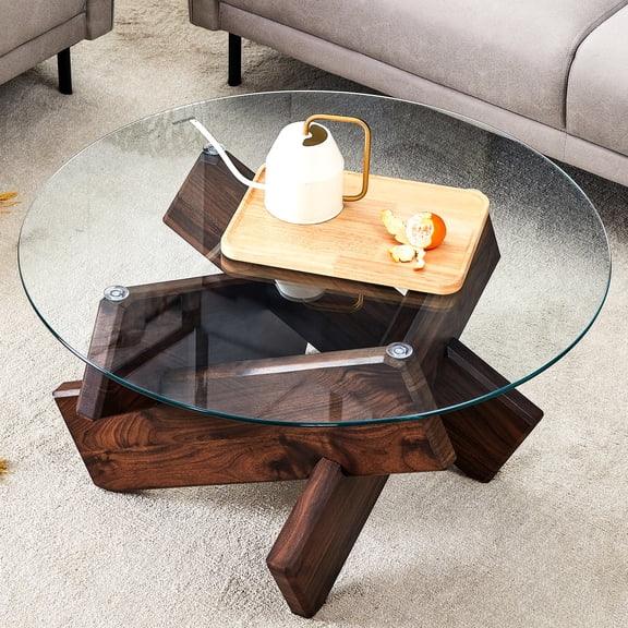 Round Glass - Walnut Colored Legs - Dining Areas - Floor Protection Feature