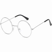 Round Glasses Classicb Retro Circle Eyeglasses Metal Frame Clear Lens Accessories Non-Prescription For Men Women Silver