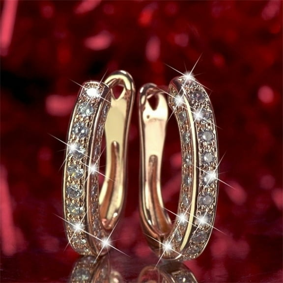 Round Gold Earrings For Women Rose Gold Glitter Diamond Fashion Hoop Ear Piercing Womens Earring