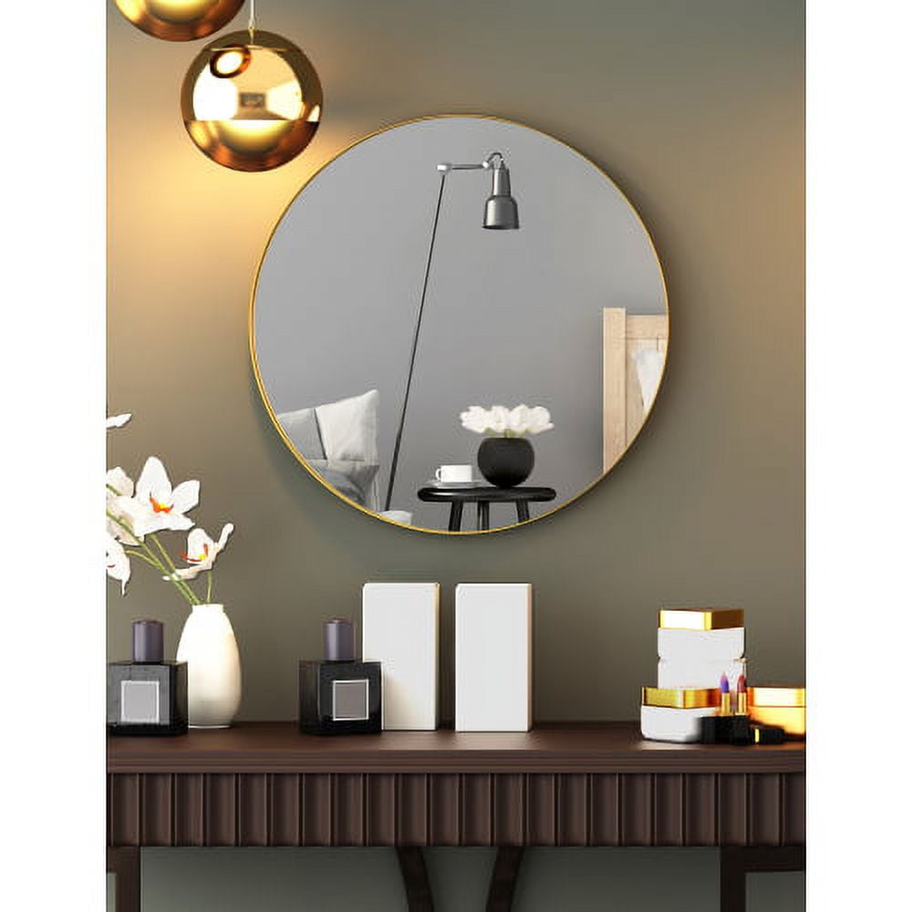 Round Gold Mirror(Smaller), Mirror with Brushed Gold Frame, Wall Mounted Stainless Steel Metal