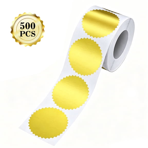 Round Gold Seal Stickers, Gold Metallic Embossed Certificate Seals for Envelope Packaging Decor, 500Pcs 2 Inch