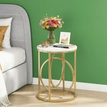 Round Gold Side Table with White Marble Top, O-Shaped Metal Frame for Living Room/Bedroom/Nightstand