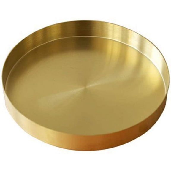 Round Gold Tray,Metal Decorative Tray Makeup Tray Organizer for Vanity,Bathroom,Dress,Matte Brass , 4.9 Inch