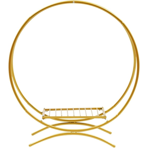 Round Gold Wedding Arch Cake Holder, Metal Double Ring Floral Hoop Flower Stand,Cake Display Rack Balloon Backdrop Frame Stand for Party Home Background Decor