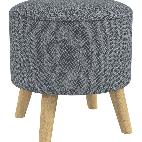 Round Gray Polyester Ottoman with Hidden Storage / Ideal for Living Room Footrest or Bedroom Vanity Stool