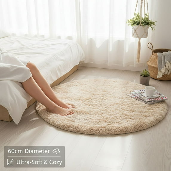 Round Gray Rug,15.75Inch Round Rug,Grey Fluffy Rug,Ultra-Soft Plush Modern Circle Area Rug For Kid'S Bedroom,Fluffy Shag Circular Rug For Nursery Room,Non-Slip Tie-Dyed Light Grey Rug For Teen'S Room