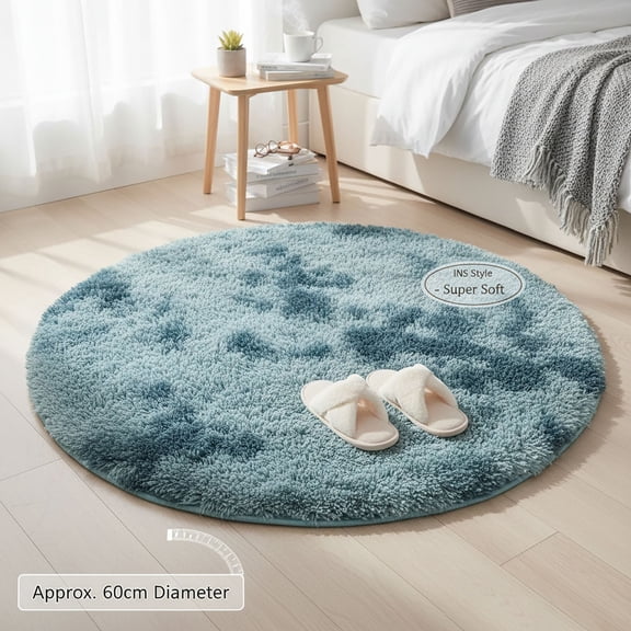 Round Gray Rug,15.75Inch Round Rug,Grey Fluffy Rug,Ultra-Soft Plush Modern Circle Area Rug For Kid'S Bedroom,Fluffy Shag Circular Rug For Nursery Room,Non-Slip Tie-Dyed Light Grey Rug For Teen'S Room