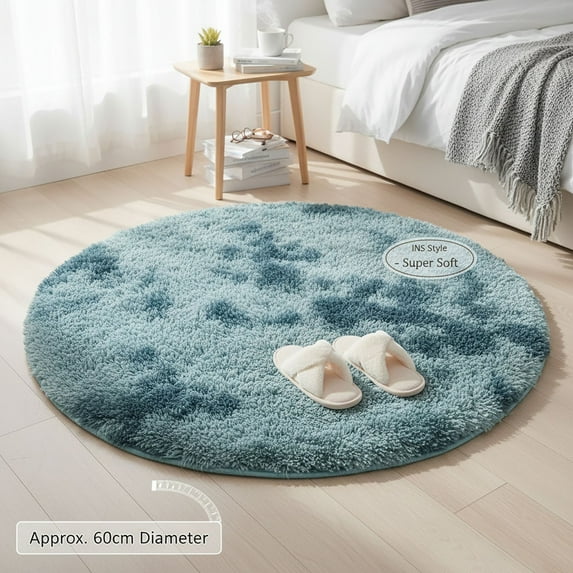 Round Gray Rug,15.75Inch Round Rug,Grey Fluffy Rug,Ultra-Soft Plush Modern Circle Area Rug For Kid'S Bedroom,Fluffy Shag Circular Rug For Nursery Room,Non-Slip Tie-Dyed Light Grey Rug For Teen'S Room