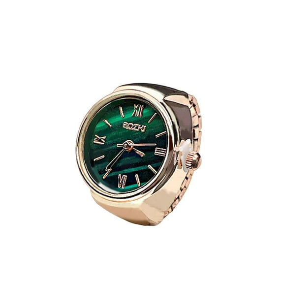 Round Green Dial Ring Watch Elastic Stainless Steel Band Elegant Men Women Couple Watch Finger Ring Birthday Gift Fashion Accessories