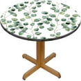 thumbnail image 1 of Round Green Leaves Fitted Tablecloth with Polyester Backing Elastic Edge Design Table Cover Waterproof Oil-Proof Table Cloth Stain-Resistant Wipeable for Round Table (Best for 52" R), 1 of 6