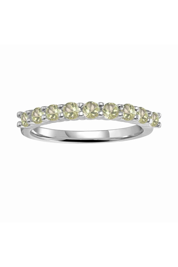 Round Green Peridot Half Eternity Ring For Women- 925 Sterling Silver August Birthstone Rings