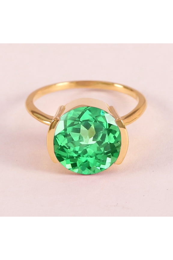 Round Green Sapphire Ring, 925 Sterling Silver Ring, Half Bezel Set Ring, Anniversary Ring, Cubic Zirconia Ruby Vintage Ring.