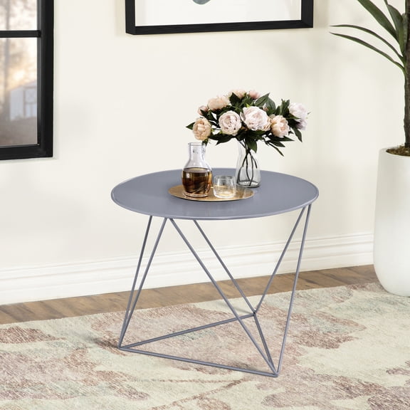 Round Grey Metal Base Accent Table | Designed for Decorating and Hosting in Contemporary Homes | Ensures Long - term Beauty and Wear Resistance