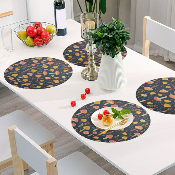 Round Grid Placemat ,One Sizex1, Round Placemat, PVC Plate Mat,15.4 Inch Non-Slip and Heat Resistant, Table Placemat, Dining Room Placemat Cartoon Orange Mushroom