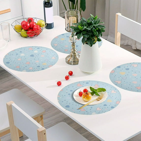 Round Grid Placemat ,One Sizex1, Round Placemat, PVC Plate Mat，15.4 Inch Non-Slip and Heat Resistant, Table Placemat, Dining Room Placemat Colorful Beautiful Love