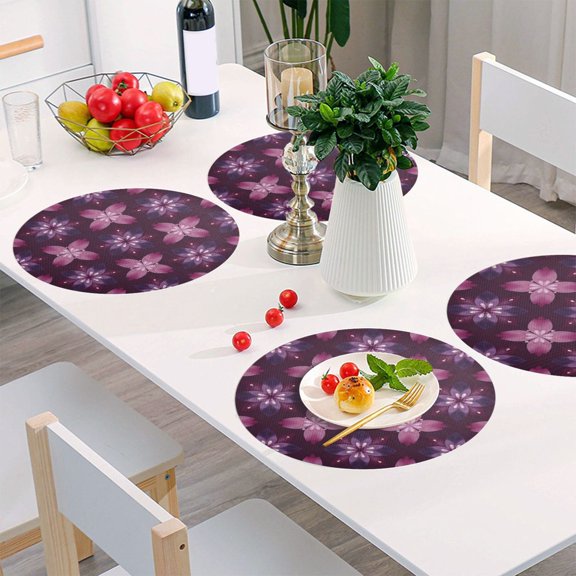 Round Grid Placemat ,One Sizex1, Round Placemat, PVC Plate Mat，15.4 Inch Non-Slip and Heat Resistant, Table Placemat, Dining Room Placemat Amethyst Petal Tiled Motif