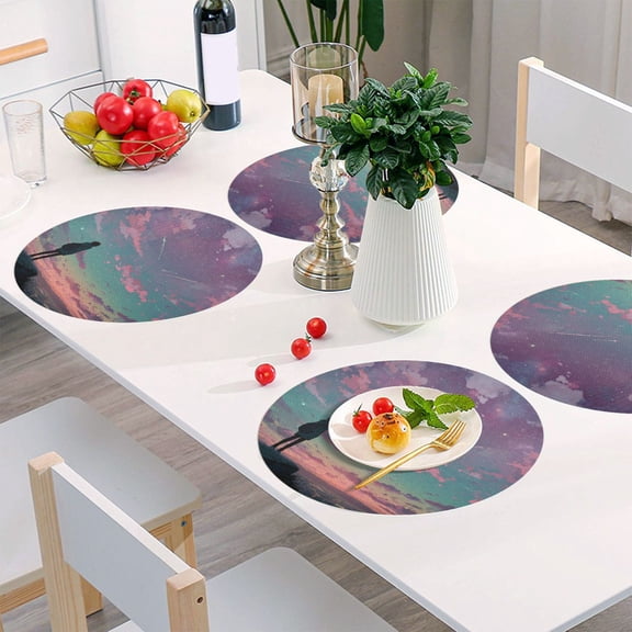Round Grid Placemat ,One Sizex1, Round Placemat, PVC Plate Mat，15.4 Inch Non-Slip and Heat Resistant, Table Placemat, Dining Room Placemat Anime Bioluminescent Person