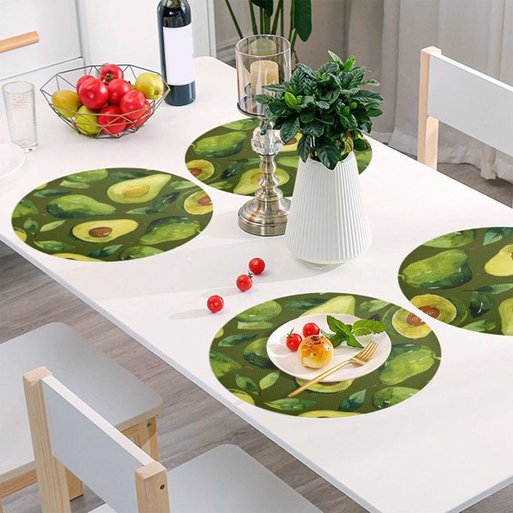 Round Grid Placemat ,One Sizex1, Round Placemat, PVC Plate Mat，15.4 Inch Non-Slip and Heat Resistant, Table Placemat, Dining Room Placemat Avocado Berry Seamless Showcase