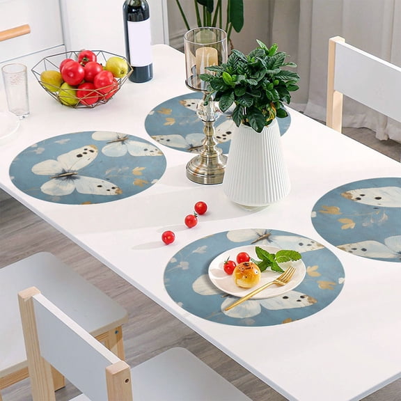Round Grid Placemat ,One Sizex1, Round Placemat, PVC Plate Mat,15.4 Inch Non-Slip and Heat Resistant, Table Placemat, Dining Room Placemat Beautiful Big Blue Butterfly