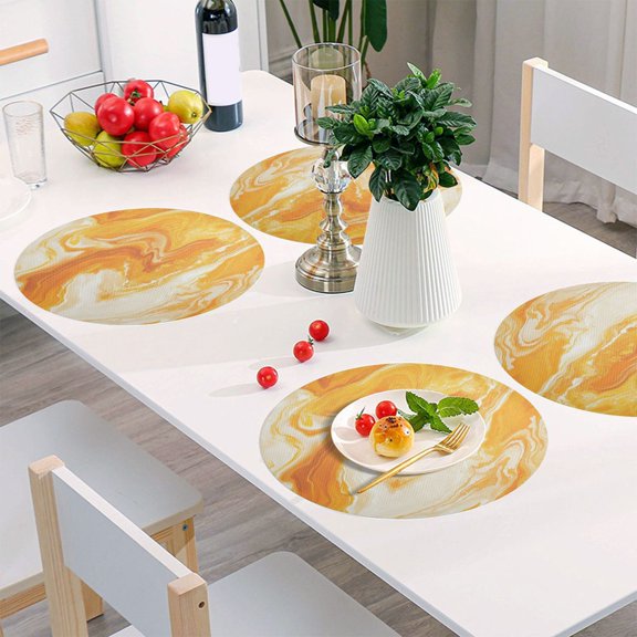 Round Grid Placemat ,One Sizex1, Round Placemat, PVC Plate Mat，15.4 Inch Non-Slip and Heat Resistant, Table Placemat, Dining Room Placemat Beautiful Orange Marble
