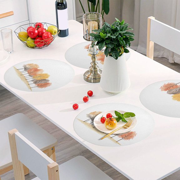Round Grid Placemat ,One Sizex1, Round Placemat, PVC Plate Mat，15.4 Inch Non-Slip and Heat Resistant, Table Placemat, Dining Room Placemat Beautiful Orange Trees