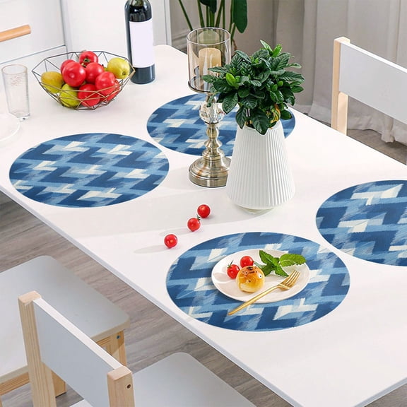 Round Grid Placemat ,One Sizex1, Round Placemat, PVC Plate Mat，15.4 Inch Non-Slip and Heat Resistant, Table Placemat, Dining Room Placemat Blue Diamond Pattern