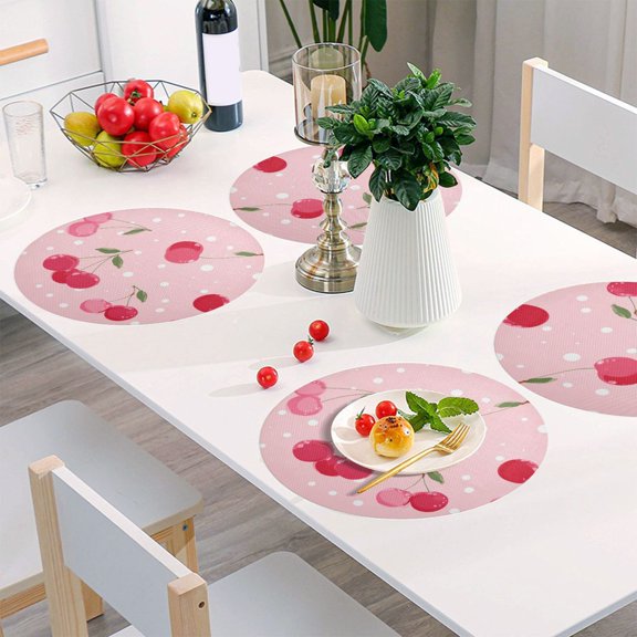 Round Grid Placemat ,One Sizex1, Round Placemat, PVC Plate Mat,15.4 Inch Non-Slip and Heat Resistant, Table Placemat, Dining Room Placemat Bright Cherry Blossom Pattern