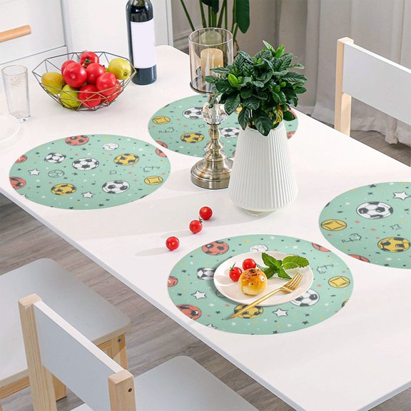 Round Grid Placemat ,One Sizex1, Round Placemat, PVC Plate Mat，15.4 Inch Non-Slip and Heat Resistant, Table Placemat, Dining Room Placemat Cartoon Football