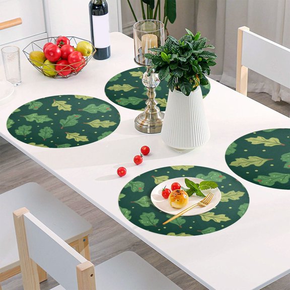 Round Grid Placemat ,One Sizex1, Round Placemat, PVC Plate Mat,15.4 Inch Non-Slip and Heat Resistant, Table Placemat, Dining Room Placemat Cartoon Leaves Cute